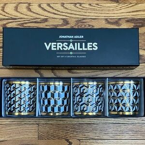 Jonathan Adler Versailles, 4 Geometric Cocktail Glasses - Black, Gold, White